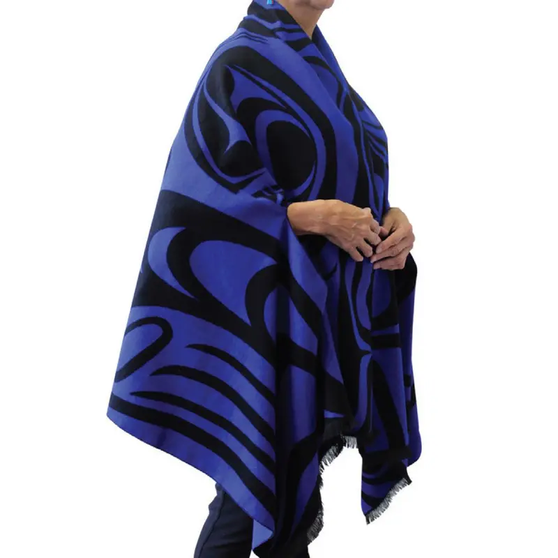 Paul Windsor Indigenous "Spirit Wolf" Reversible Royal Blue Fashion Cape 1