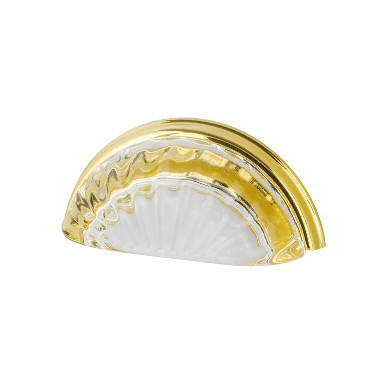 Polished Brass 3" Crystal Clear Fluted Cup Pull 1