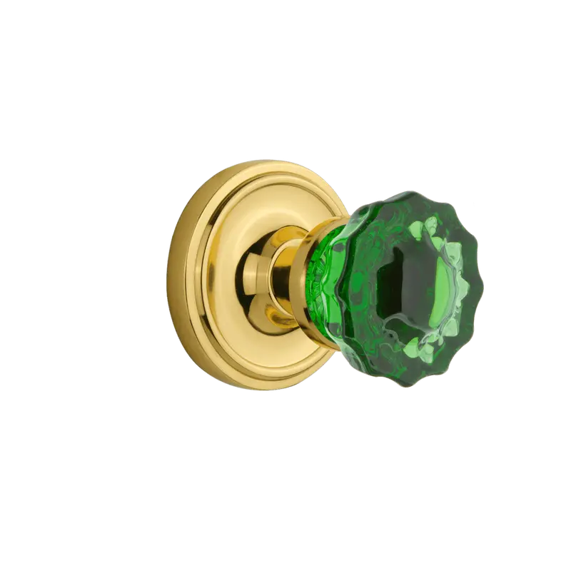 Polished Brass Classic Rosette With Emerald Crystal Knob 1