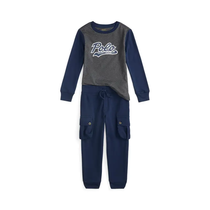 Polo Ralph Lauren Little Boys Matching Logo Tee And Fleece Jogger Set 1