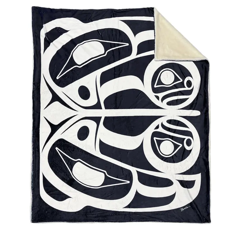 Raven Faux Rabbit Fur Throw Blanket – Roy Henry Vickers Artwork 1