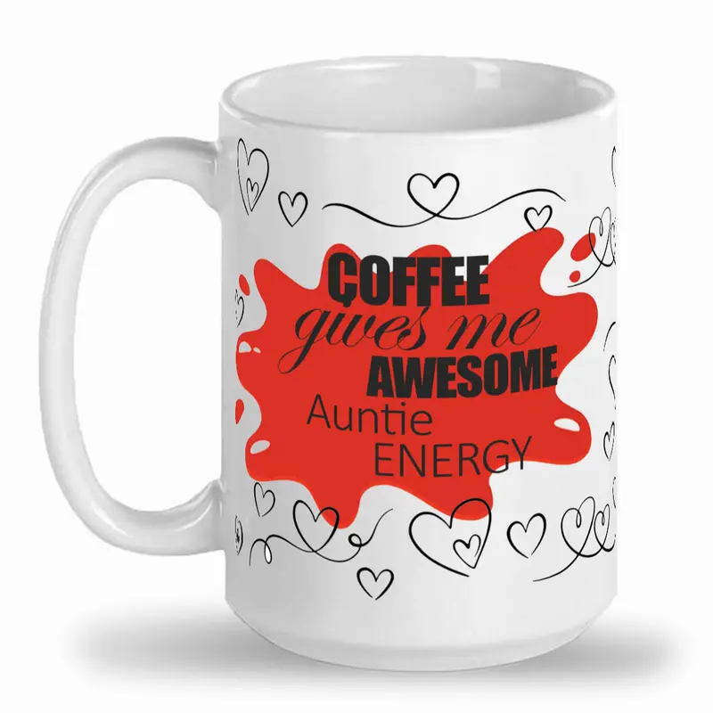 Red Awesome Auntie Tall 15 Oz Ceramic Mug 1