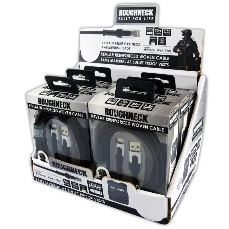 Roughneck 10 Ft Charging Cable Collection – 2.4A, 6-Pack Display 1