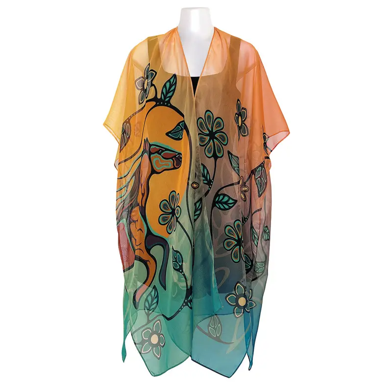 Sheer Scarf Wrap Adorned With 'Bebezhigooganzhii' Horse Art By Ojibwe Artist Storm Angeconeb 1