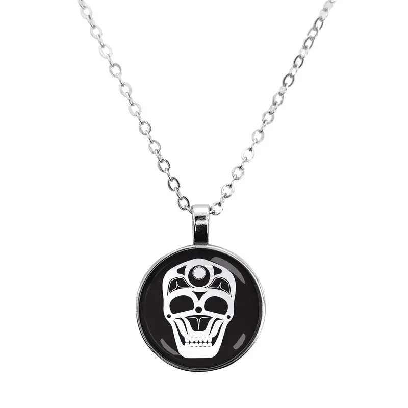 Skull Motif Glass Dome Necklace By James Johnson, Indigenous Canadian Artisan 1
