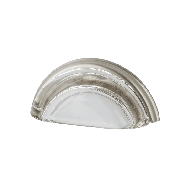 Smooth Crystal Cup Pull – 3" Center-To-Center, Satin Nickel Finish 1