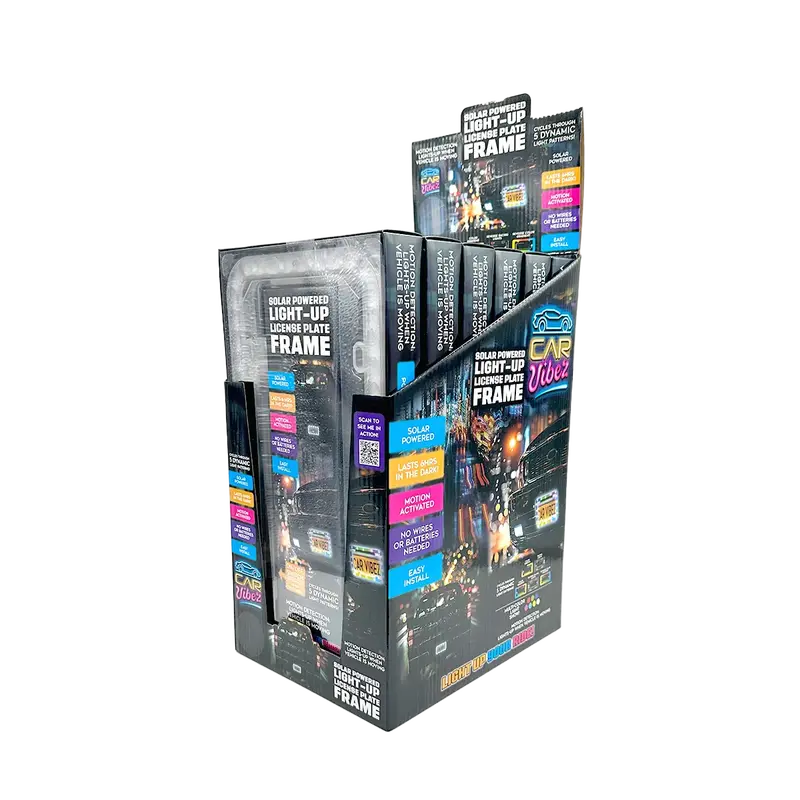 Solar-Powered Led License Plate Frame – Illuminated Vehicle Accessory, 6-Unit Retail Display (Sku 25378) 1
