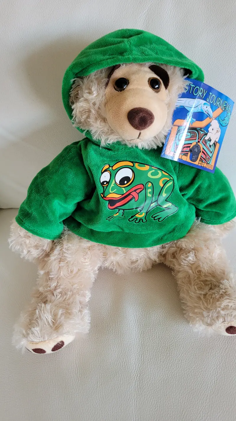 Spirit Bear Soft Toy With Frog Hoodie – Bill Helin’S Native Art Collection 1