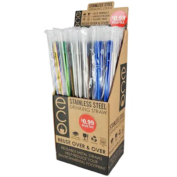 Stainless Steel Drinking Straw With Soft Rubber Tip – 50-Unit Retail-Ready Display (Model 40345) 1