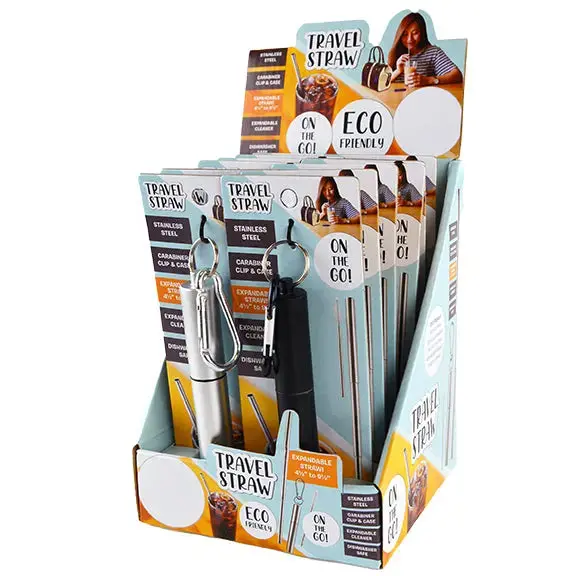 Stainless Steel Expandable Straw With Carabiner Clip – 12-Piece Retail-Ready Display (Model 22285) 1