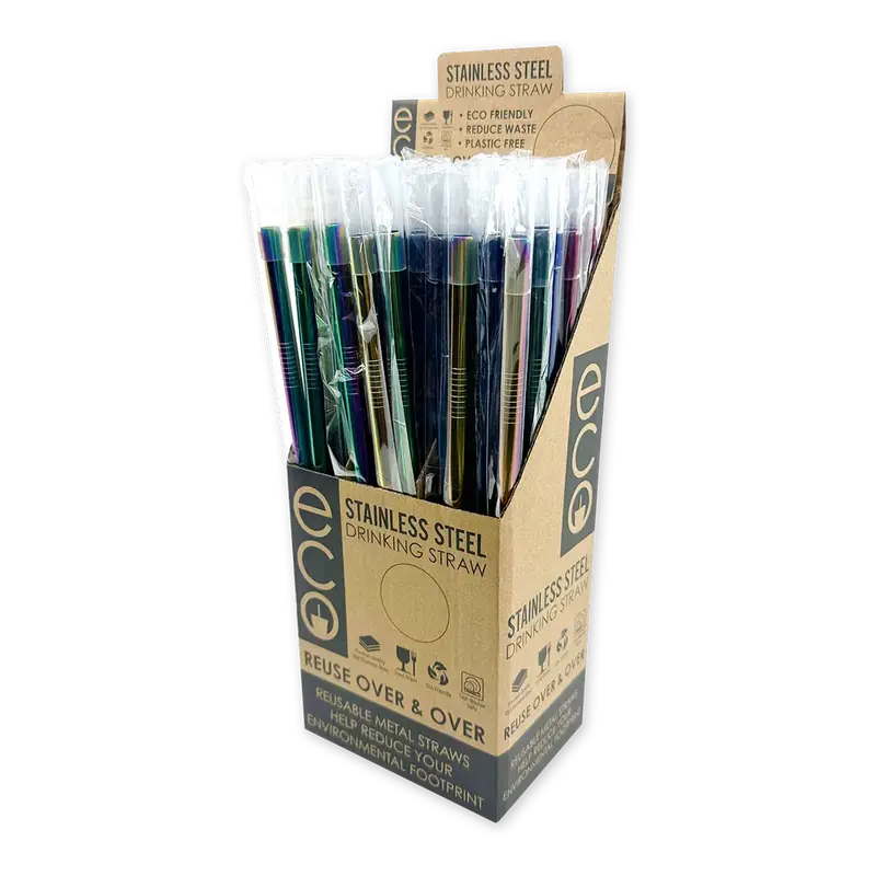 Stainless Steel Reusable Drinking Straw With Soft Rubber Tip – 50-Count Display 1