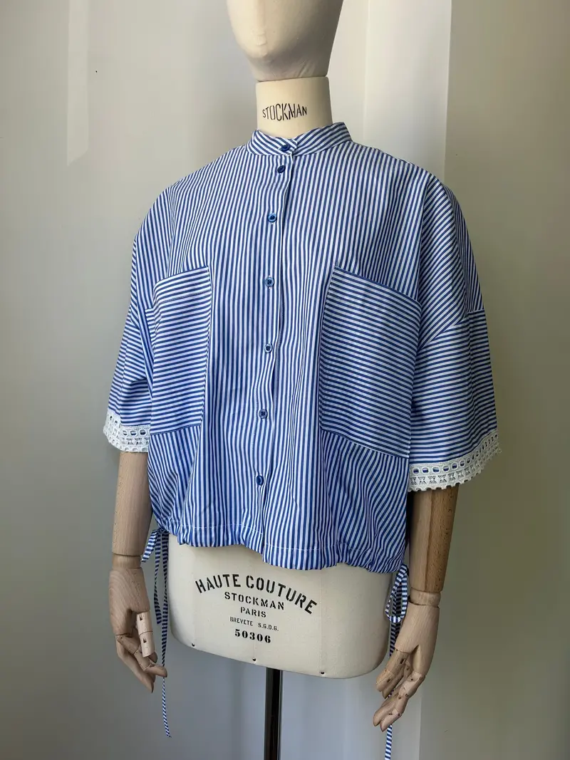 Striped Blouse With Lace Trim 1