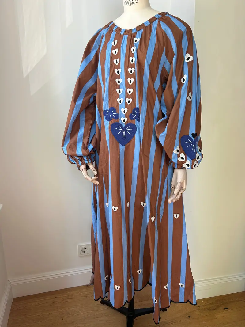Striped Dress In Brown And Light Blue 1