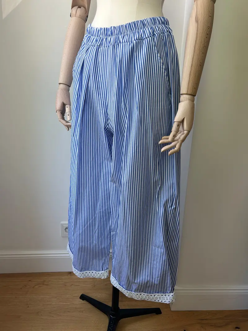 Striped Trousers With Lace Accents 1