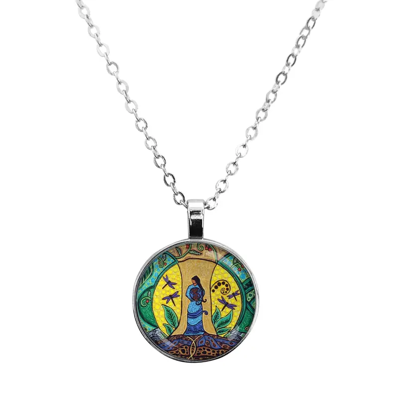 Strong Earth Woman Glass Dome Pendant By Métis Artist Leah Dorion 1