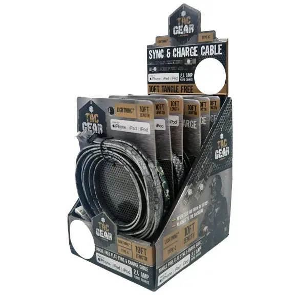Tactical-Print Flat Charging Cable Assortment – Durable Nylon-Braided Usb Cables – 6-Pack Retail Display (Sku 88407) 1