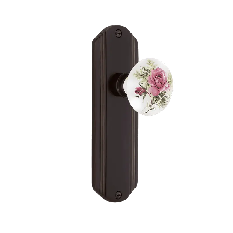 Timeless Bronze Long Decorative Plate With White Rose Porcelain Knob 1