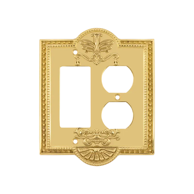 Unlacquered Brass Rocker-And-Outlet Meadows Style Switch Plate 1