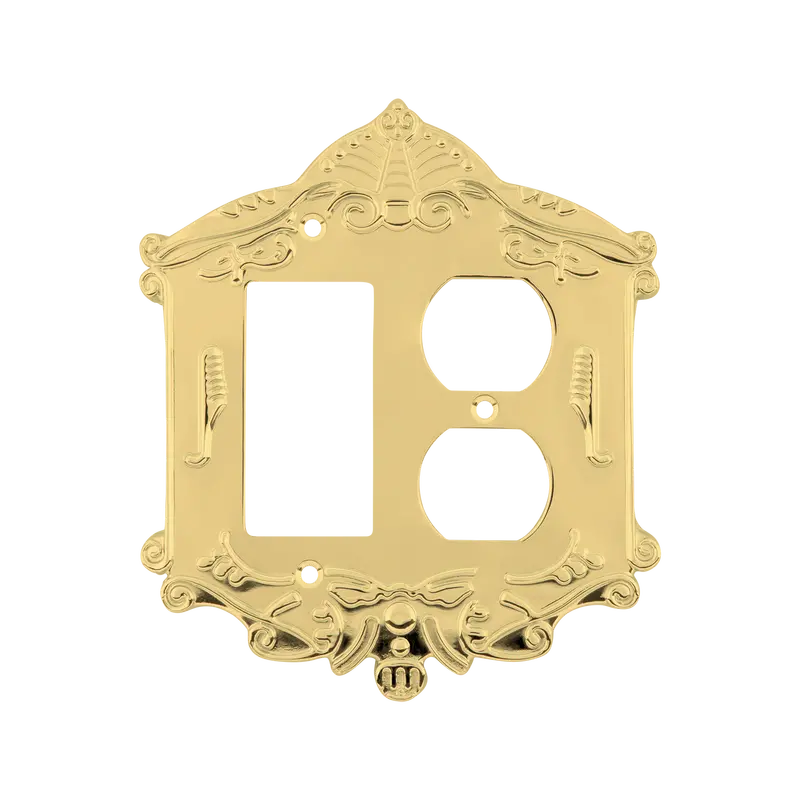 Unlacquered Brass Rocker-And-Outlet Victorian Style Switch Plate 1
