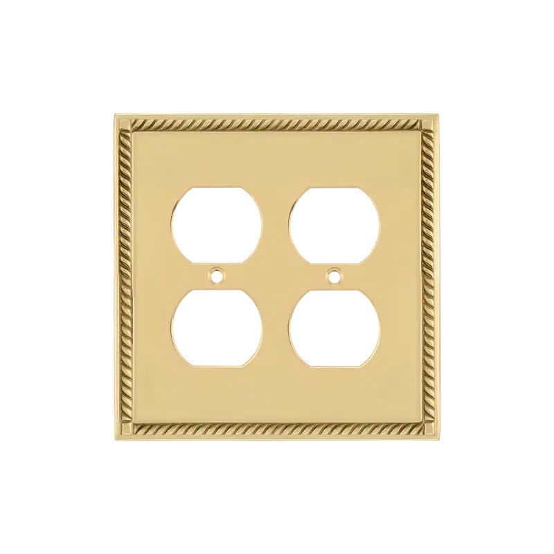 Unlacquered Brass Rope Double Outlet Switch Plate – Expanded Power Access 1