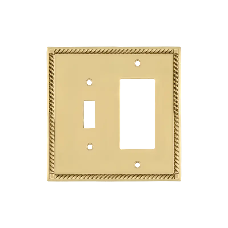 Unlacquered Brass Rope Toggle + Rocker Switch Plate – Dual-Function Design 1