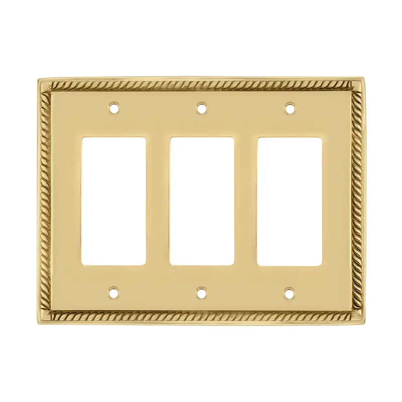 Unlacquered Brass Rope Triple Rocker Switch Plate – Wall-Mounted Control 1