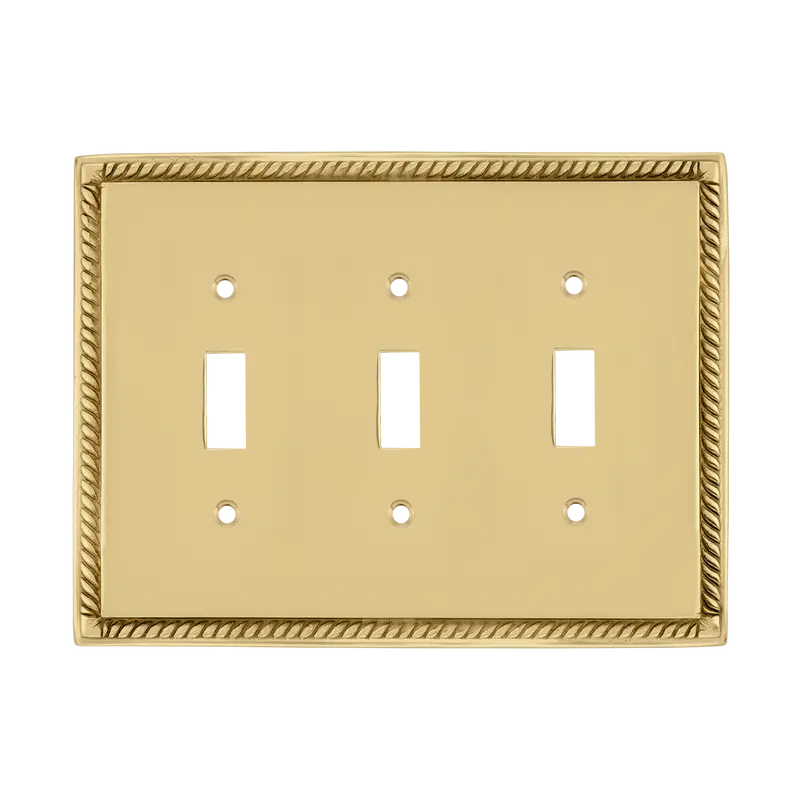 Unlacquered Brass Rope Triple Toggle Switch Plate – Multi-Circuit Control 1