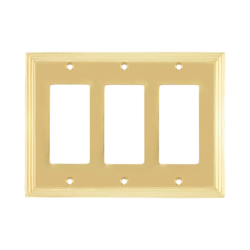 Unlacquered Brass Triple-Rocker Art Deco Style Switch Plate 1