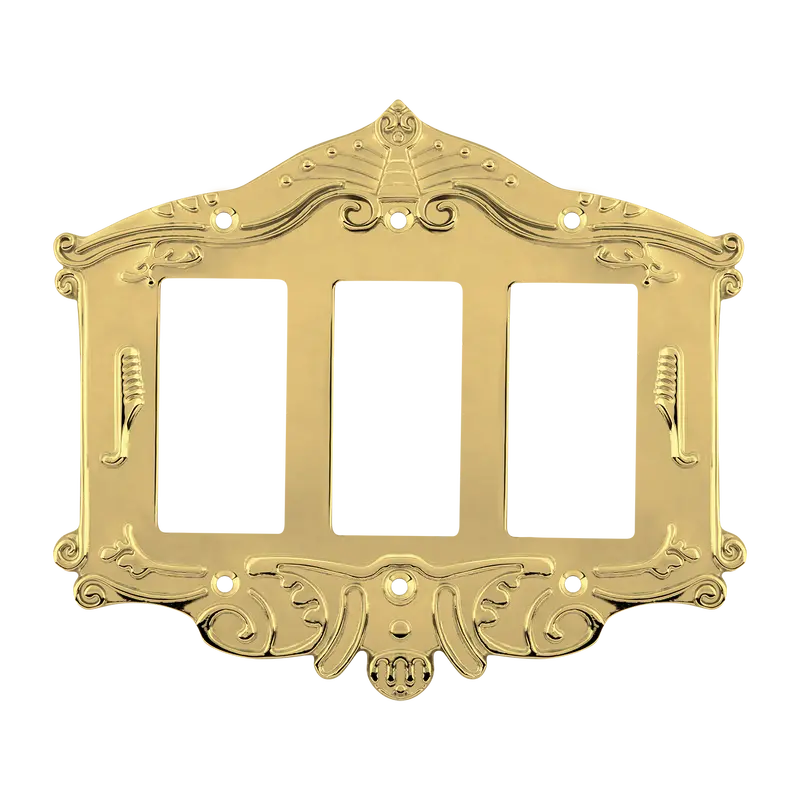 Unlacquered Brass Triple-Rocker Victorian Style Switch Plate 1