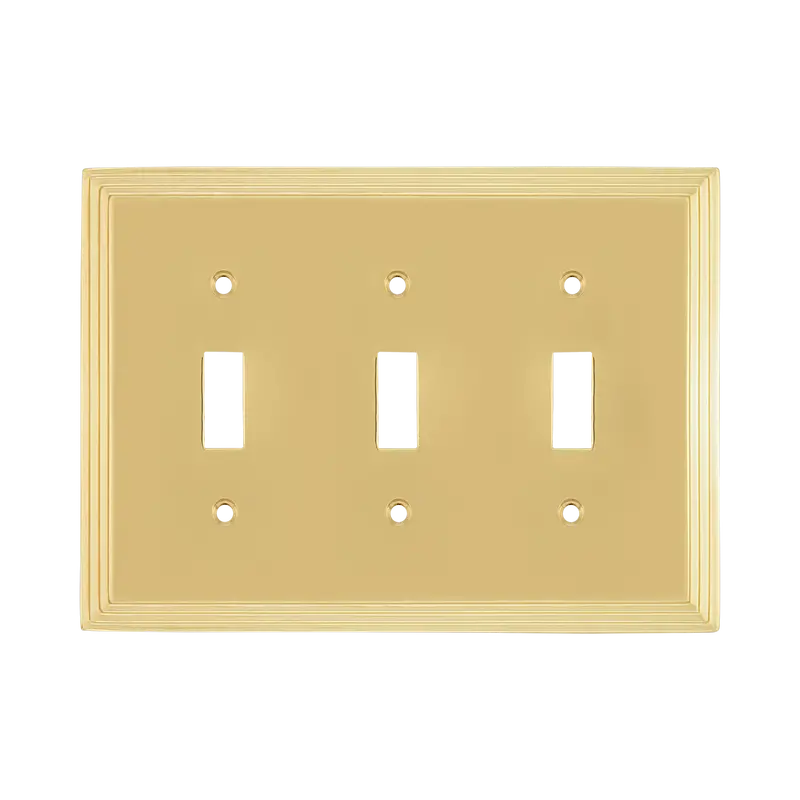Unlacquered Brass Triple-Toggle Art Deco Style Switch Plate 1