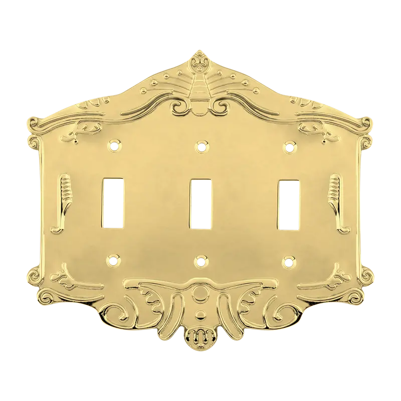 Unlacquered Brass Triple-Toggle Victorian Style Switch Plate 1