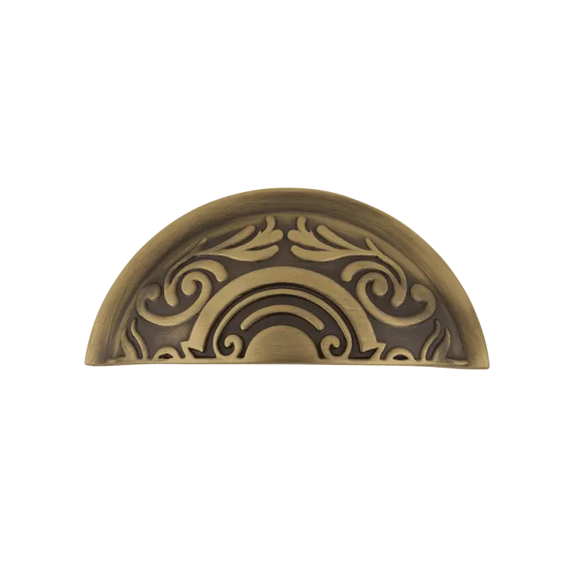 Victorian-Style Cup Pull Handle – Antique Brass Finish 1