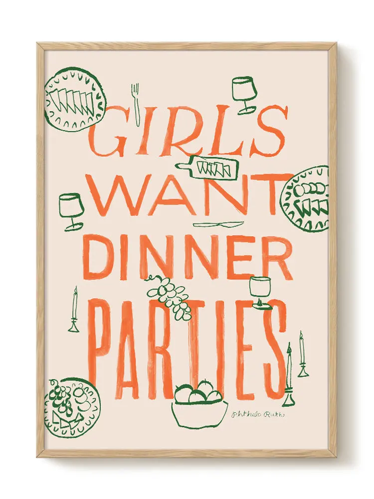 Whimsical Dinner Party Print: 'Girls Want Dinner Parties' 1
