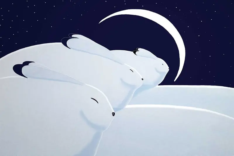 Winter Moon & Hares Wall Art Print By Indigenous Canadian Artist Rick Beaver 1