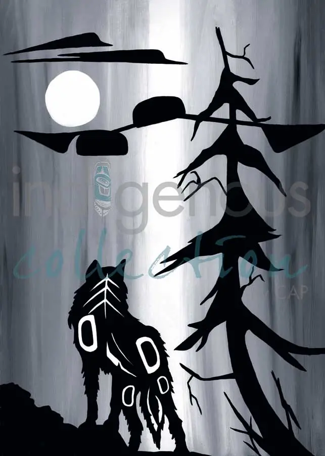 Wolf And Moon Wall Art Print By Kwakwaka’Wakw And French Canadian Artist Diane Levesque 1